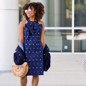 Banana Republic Pleated-bow shift dress navy blue